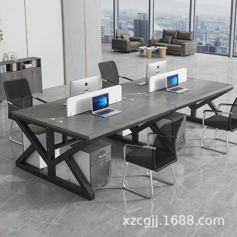 Office Desk for 4 People, Computer Desk with Staff Partition, Staff Workstation Desk and Chair Set for Four People