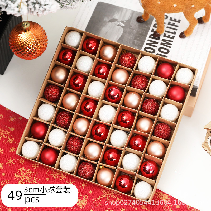 49個入り3cmクリスマスボール装飾光沢カラーボールメッキボール礼箱セットクリスマスツリーストラップシーン配置|undefined