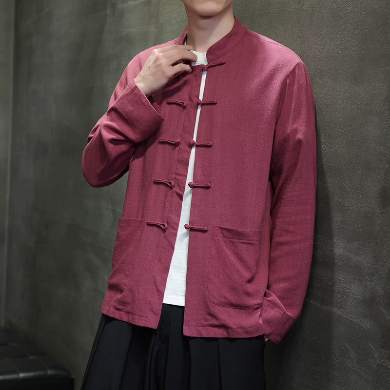 2025 китайский стиль китайский стиль с воротником из хлопка с длинными рукавами рубашка ретро кардиган