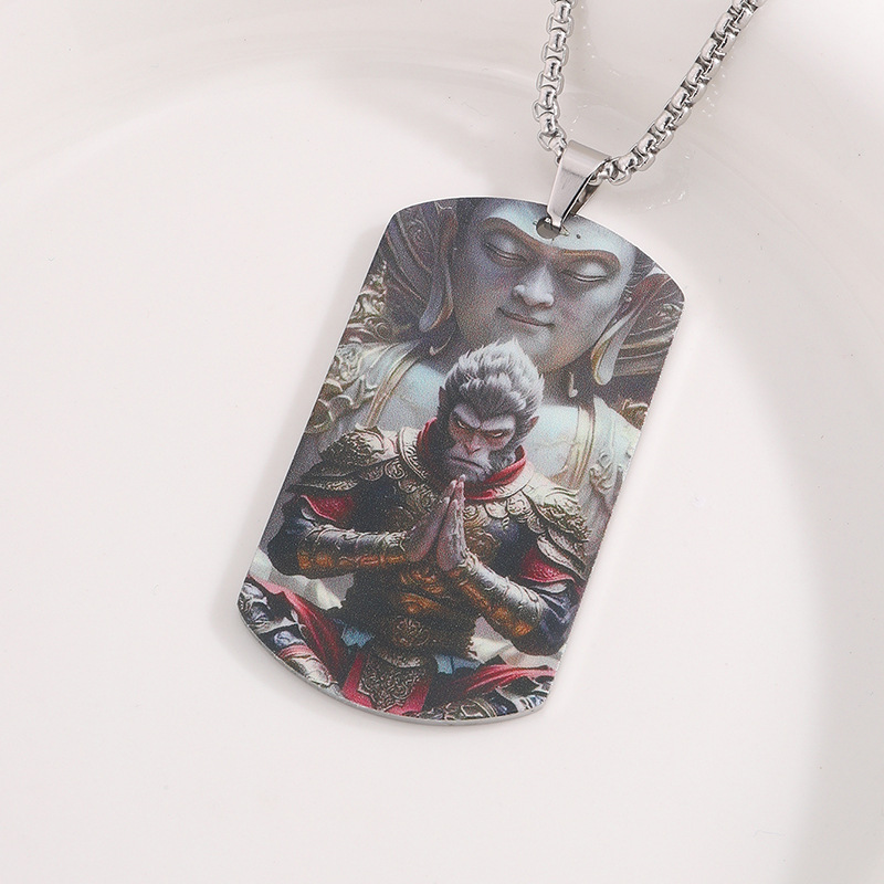 Nuevo mito negro Wukong alrededor de la famosa en línea con la marca de Buda titanio acero inscripción de batalla de la marca de Buda santo colgante joyas