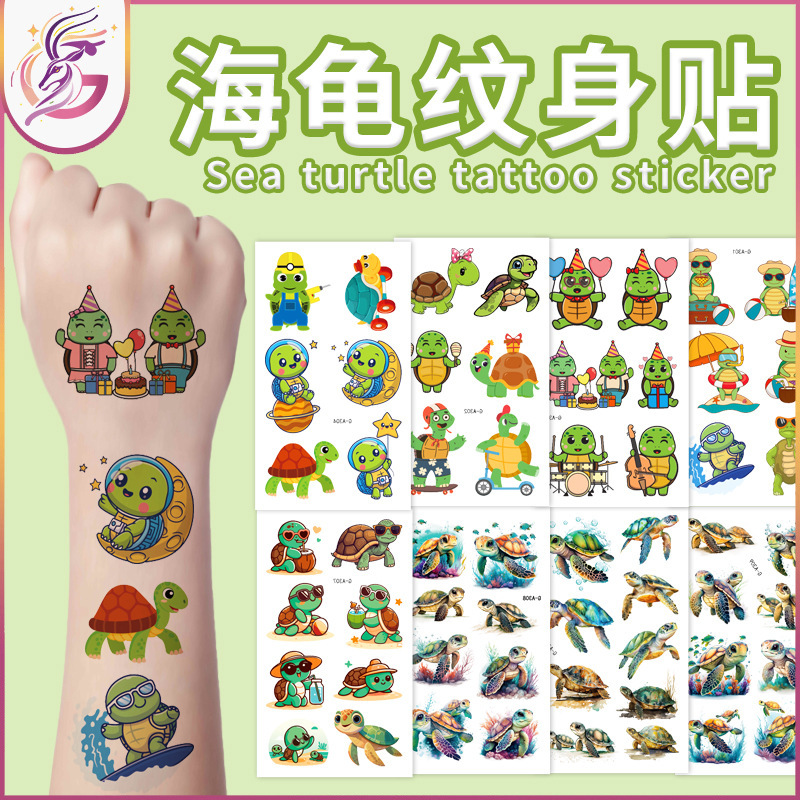 Turtle Tattoo Sticker New Childish Real Color Turtle Pink Balloon Bow Element Temporary Tattoo Sticker