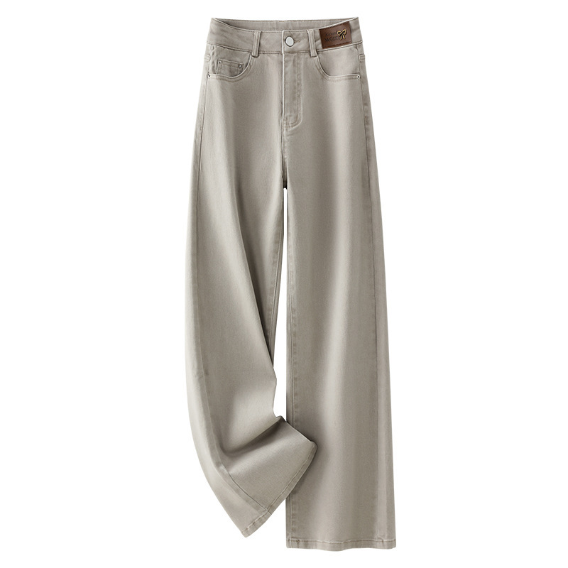 Gray Narrow Straight-Leg Jeans for Women, Spring and Autumn 2026 New Style, High-Waisted, Slimming, Height-Enhancing, Loose Wide-Leg Pants