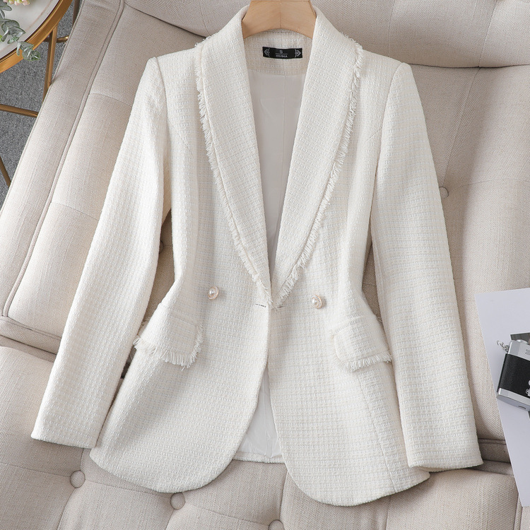 Fixed-Price White Chanel-Style Blazer for Women 2025 New High-End Tweed Suit with Elegant Temperament