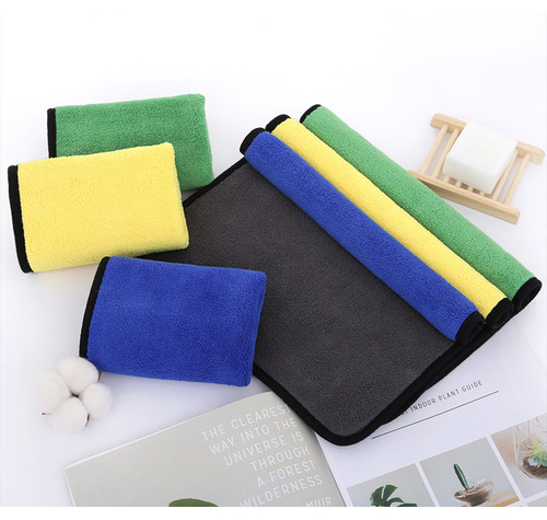 Car Good Companion Coral Fleece Wash Cloth Double Layer Cleaning Beauty Dual Color Double Sided Thick Absorbent Car Wash Towel