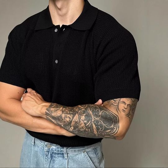 American-style Lel Knitted Short-sleeved Polo Shirt Men's Summer Dongdaemun New T-shirt Honeycomb Breathable Casual Top