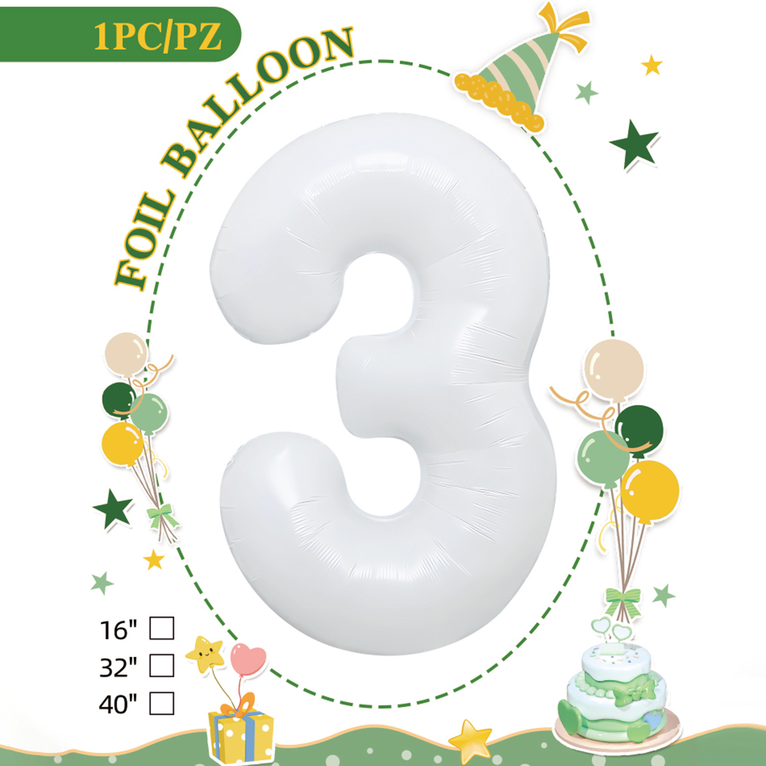 Embalaje de tarjeta de papel independiente digital de cumpleaños impreso en blanco de 32 pulgadas, decoración de fiesta de la versión estadounidense, película de aluminio, decoración de globos de papel de aluminio