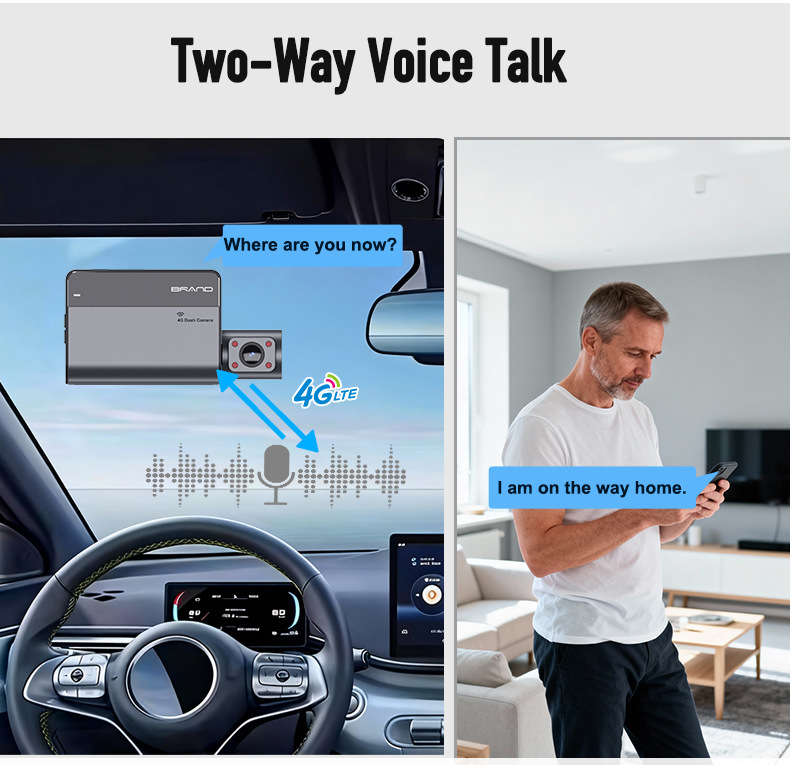 Cross-border 4G dashcam with four 4K cameras, remote monitoring, 24-hour surveillance, ADAS, BSD warning, and fleet management