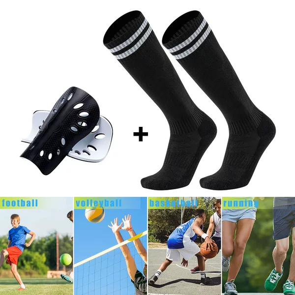Carefully Selected Men's Two-Bar Football Socks and Shin Guards, Adult Football Match Training Socks Set, Women's Football Shin Protection Equipment