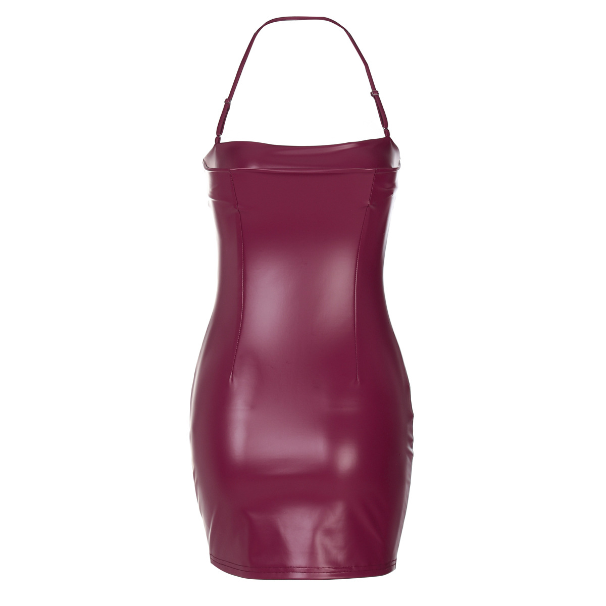 Women Clothing Spring Faux Leather Sexy Solid Color Tube Top Halter Sexy Tight Hip
