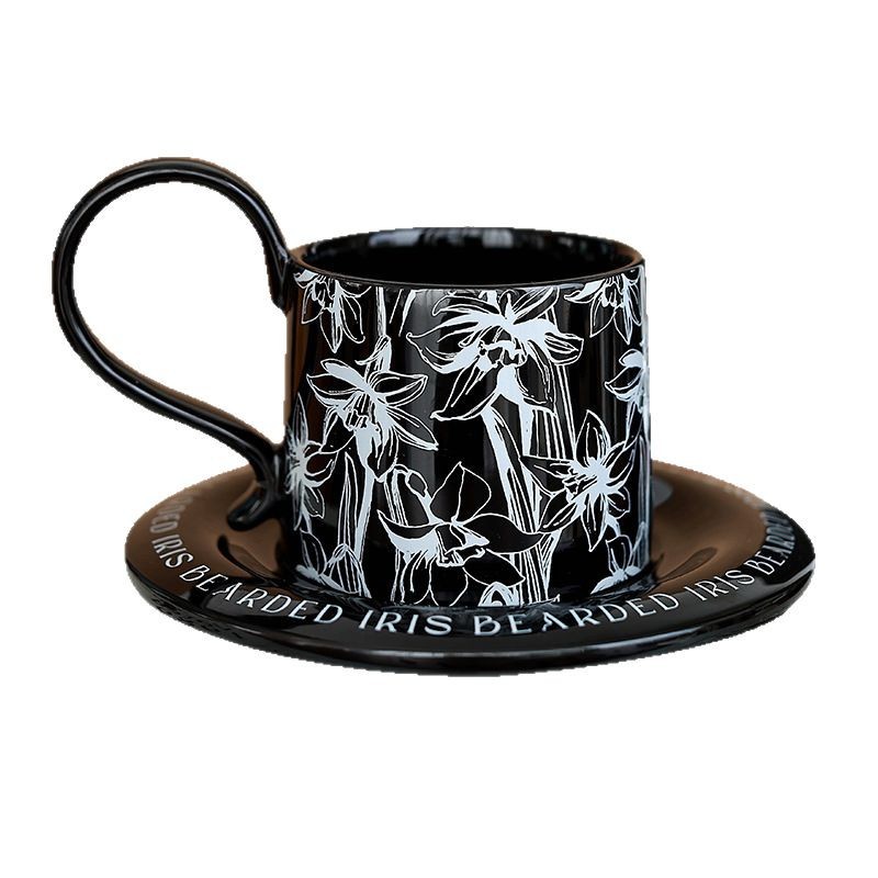 Juego de tazas y platillos de café de estilo retro francés Taza de té de la tarde de alto valor Taza de cerámica de diseño de cafetería de restaurante