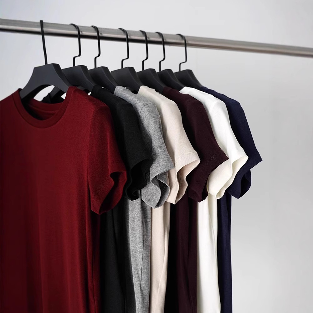 Simple Round Neck Tencel Wool Shoulder Short-sleeved T-shirt Women's Summer New Lightweight Base Shirt All-match Slimming Top