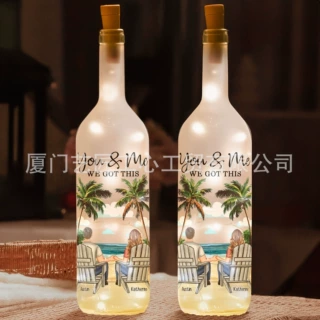 ETSY亚马逊跨境情人节母亲节浪漫礼物玻璃灯瓶红酒瓶灯一件定制