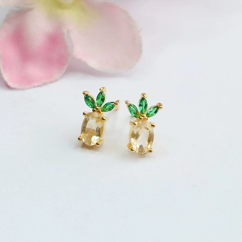 [Персонаж] Natural Citrine Pineapple Earrings S925 Silver Needle Colorful Earrings Jewelry Wholesale Shipping S3110304