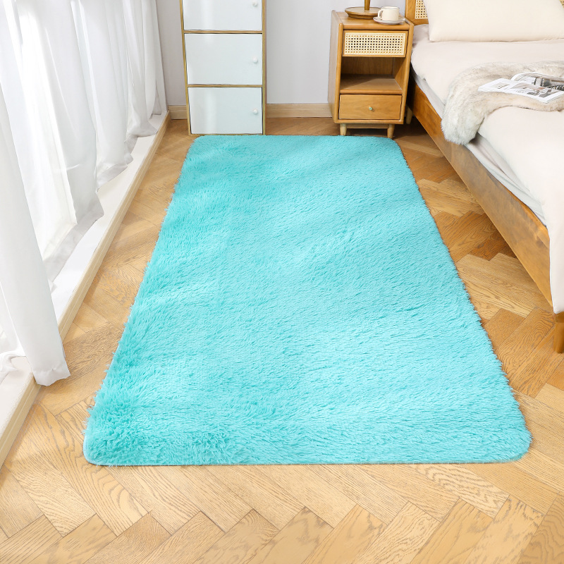 Fábrica al por mayor de lana larga alfombra tie-dyed degradado de color engrosada alfombra de cifrado sala de estar dormitorio mesita de noche alfombra manta de noche