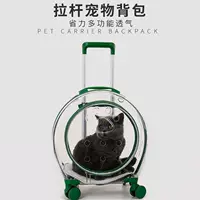 Acrylic pet carrier suitcase, handheld with telescopic handle and wheels, ventilated, waterproof