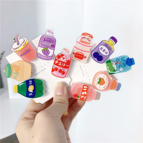Ins Cute Girl Heart Milk Tea Beverage Bottle Hairpin Student Sweet Bangs Juice Hairpin Baby Cartoon Hair Accessories