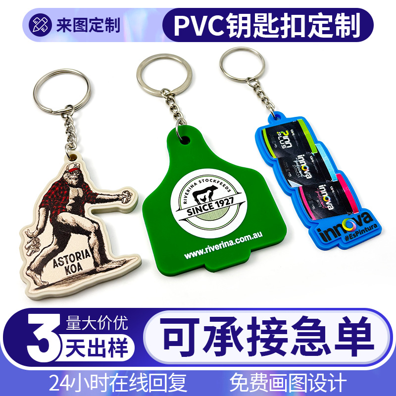 Cross-Border Pvc Soft Rubber 2D/3D Flat and Irregular Uv Printed Keychain Colorful Keyring Cultural and Creative Gift Pendant