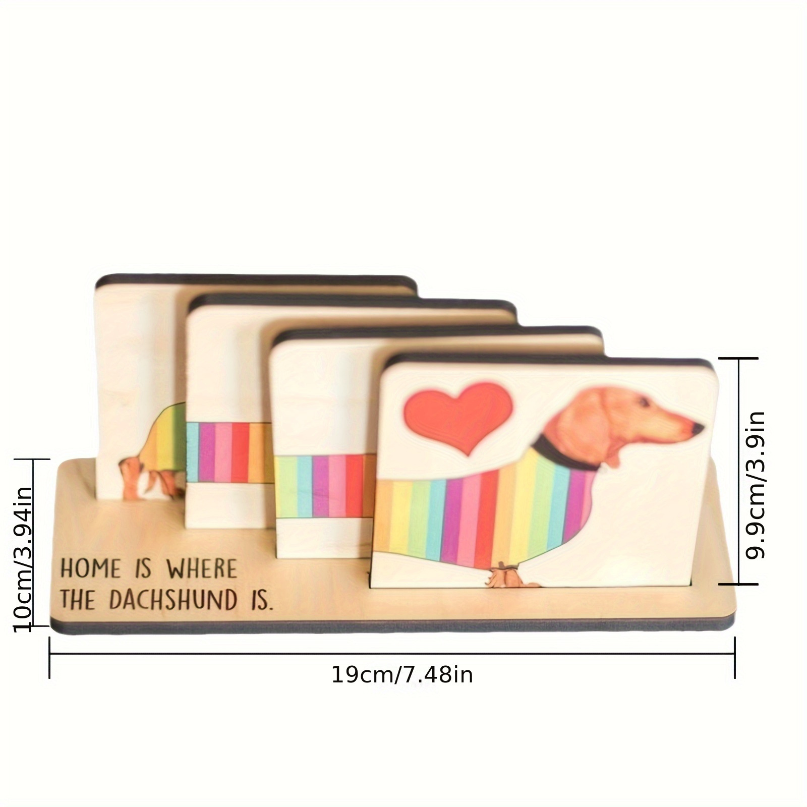 Posavasos de madera creativo Dachshund, diseño de arcoíris y perro salchicha, montaña rusa