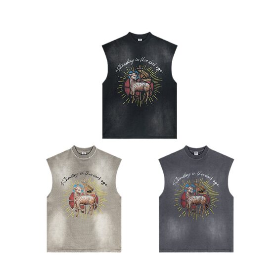 BE Men's Wear | Spring/Summer 2025 European and American Street Gradual Change Sleeveless Waistcoat Retro Washed T-shirt Men's Fashion Brand Vest Men