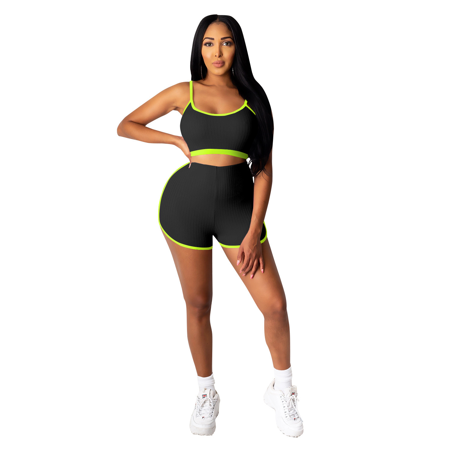 C3635 spot Aliexpress transfronterizo amazon moda europea y americana damas yoga chaleco corto de dos piezas conjunto