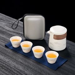 羊脂玉瓷旅行茶具小套装快客杯一壶四杯便携式户外露营车载泡茶器