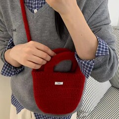 韩系粗棒可爱毛线手工钩织斜挎针织包女秋冬两用手提包手拎包学生