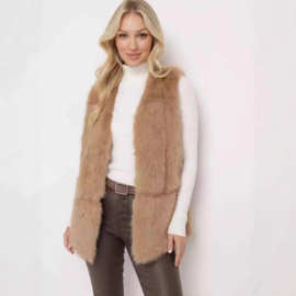 环保毛毛马甲女中长款时尚修身狐狸毛毛外套欧美外贸女装工厂直批