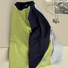 2026春季新款男童拼接长袖t恤儿童纯棉打底衫中大童女童柔软上衣