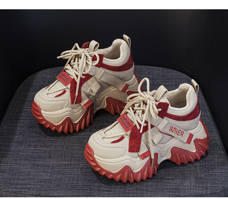 Giày sneaker nữ chunky đế dày phong cách retro, tăng chiều cao — Xám lông cừu 5013-1, Be lông cừu 5013-1, Be một lớp 5013, Đỏ lông cừu 5013-1 chi tiết 21