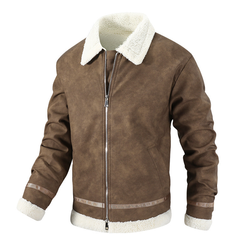 Cross-border men's winter padded jacket, fleece-lined and thickened, suede American retro style, trendy ins high-street outerwear