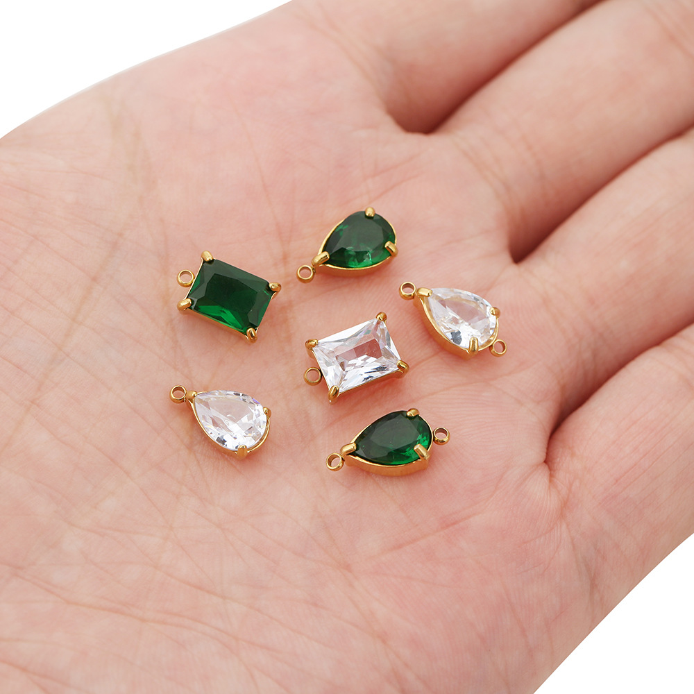 Plating Design 5 PCS/Package 10*6mm 7*7MM Hole 1~1.9mm 304 Stainless Steel Zircon Geometric Polished Pendant