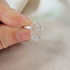 韓版鏤空捕夢網開口戒指指環夢幻食指戒尾指個性氣質羽毛食指戒女