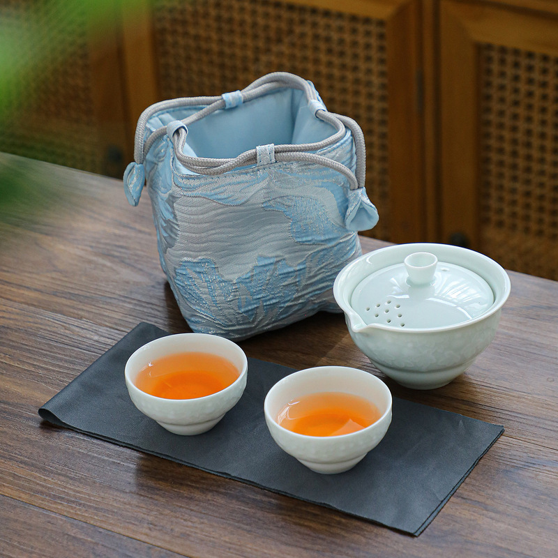 影青户外功夫茶具礼品轻奢防烫泡茶壶陶瓷快客杯一壶二杯旅行茶具|undefined