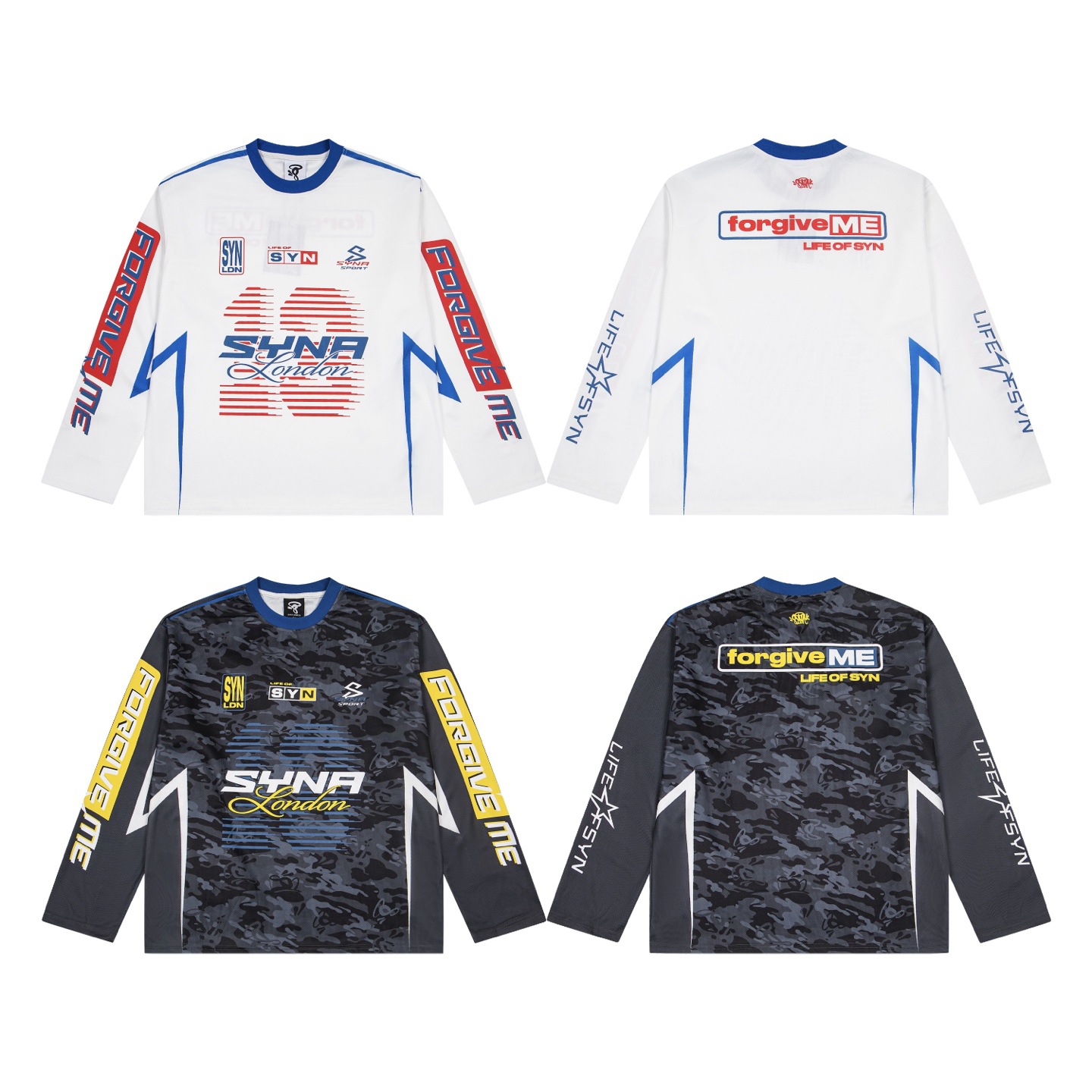 Synaworld Drill Style American Street Hip-Hop Trendy Casual Unisex Fashion Brand Style Casual Long-Sleeve T-Shirt