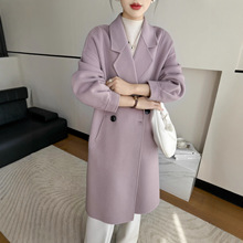 双面呢大衣女2025款全羊毛双面呢外套宽松慵懒风紫色大衣双面羊绒