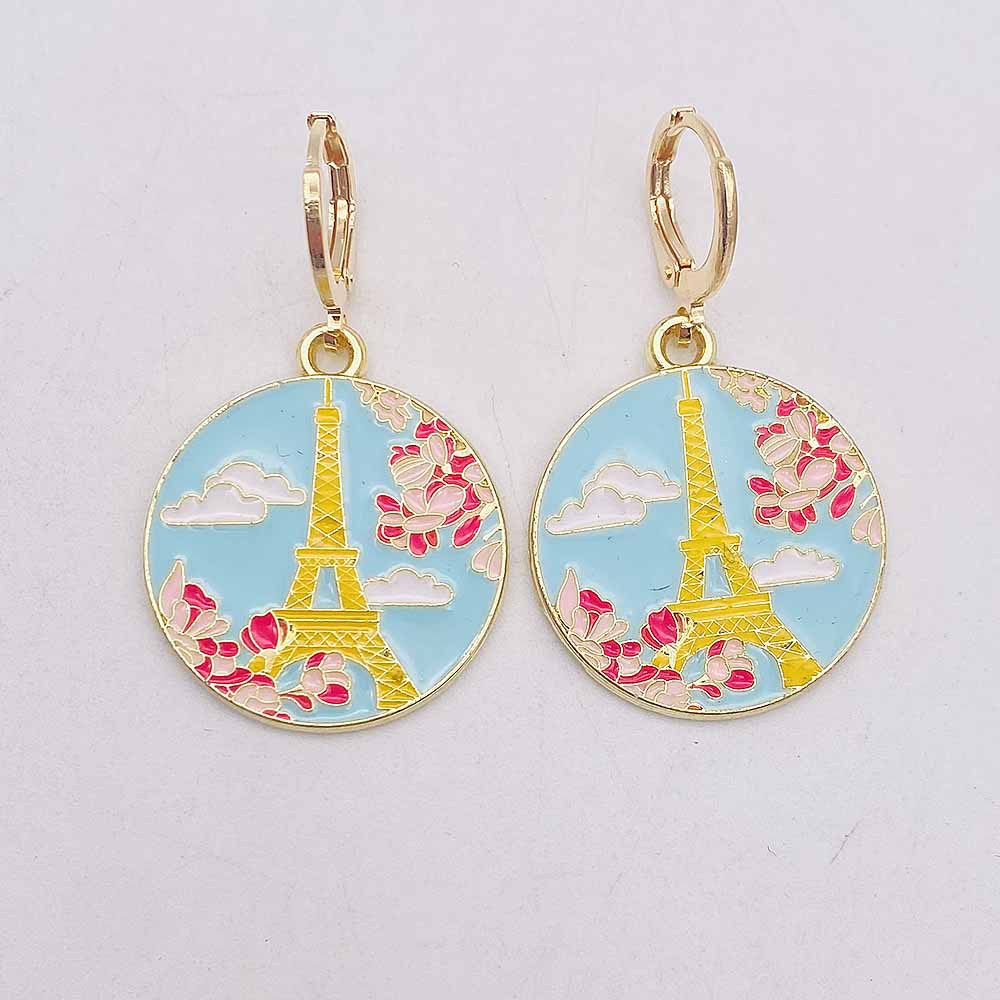 11g Weight Copper Ear Needle Material Drop Earrings Classification 1 Pair Quantity Daily, Street Occasion Alloy Material Building, Landscape Pattern Women's Gender Enamel Design Simple Style Style 1 Pair Simple Style Building Landscape Enamel Arylic Alloy Drop Earrings 7