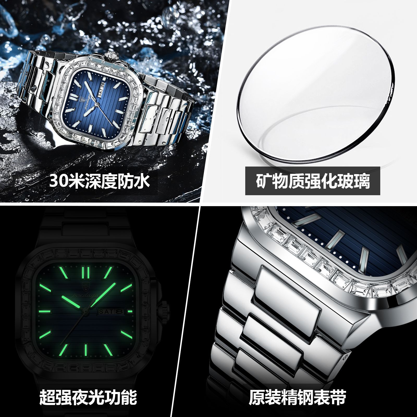 Marca suiza de lujo nuevo reloj de doble calendario para hombres reloj con incrustaciones de diamantes en vivo comercio exterior estilo caliente entrega de una pieza