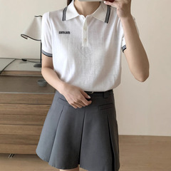 飛和夏新作miu家同型レタージャカードポロシャツ半袖Tシャツ薄手テンセルニット女性用トップス