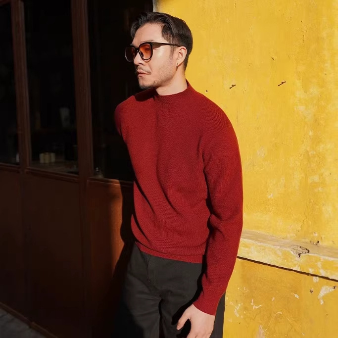 Autumn and Winter Half-Turtleneck Pullover Sweater for Men, Retro Warm Base Layer, Korean Style Trendy Simple Casual Knitwear, Cool