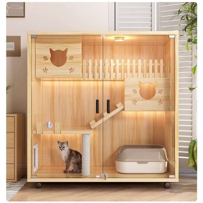 단단한 나무 고양이 빌라 고양이 집 클리어런스 고양이 집 홈 실내 초대형 프리 스페이스 고양이 집 통합 고양이 케이지