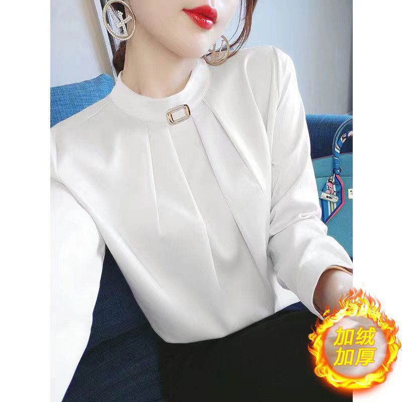 加绒加厚白色立领衬衫女士2025新款洋气质职业秋冬长袖感上衣