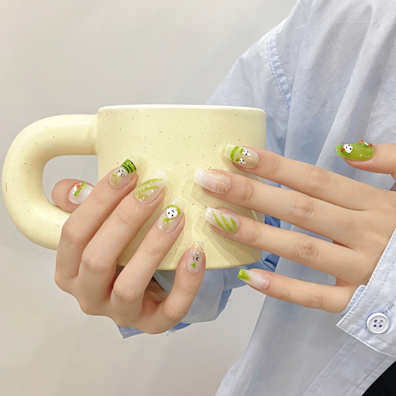 Pure hand-worn false nails [Dragon Boat Festival] a see zongzi love small fresh hand-painted cute zongzi nail stickers