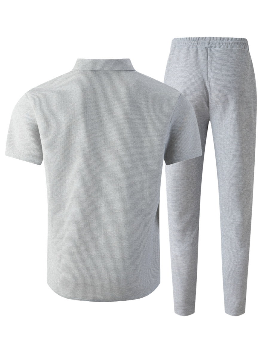 Herren Waffelstrick Set Hemd Mit Hose Zweiteiler Sommer Mode_voghion.com