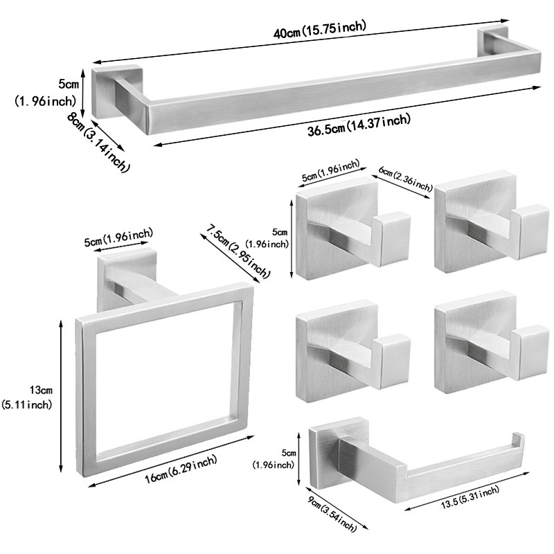 クロスボーダーステンレス鋼バスルームタオルラックバスタオルラックタオルバーバスルーム5点セットペンダントバスルーム角管セット