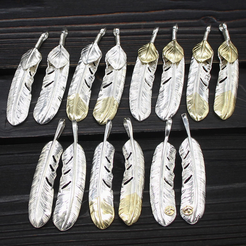 Silver potential 925 Sterling Silver Takahashi Feather Plain silver manual Pendant DIY collocation Pendant leaf Indiana