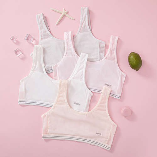 Girls' Underwear for Adolescents, Layered Double Cotton Bra for Primary and Middle School Students, Anti-Bulge Children's Bralette