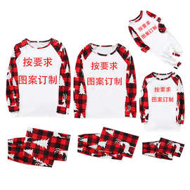 外贸欧美亲子家居服圣诞家居服亲子套装格纹拼接印花家居服YY0004