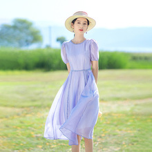 红念夏季紫色连衣裙女中长款设计感小众年新款女装感裙子