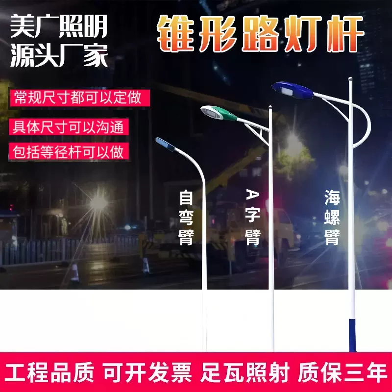 LED路灯杆6米7米8米户外市电路灯12米高杆灯杆双臂路灯市政道路灯