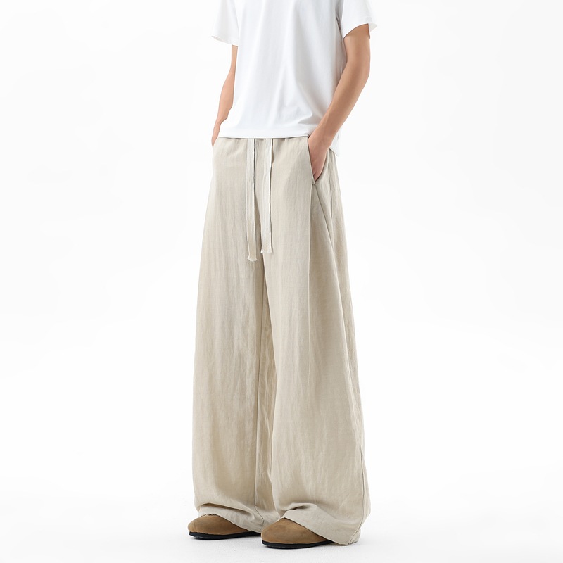 Pantalones de cimeta para hombres de verano delgados pantalones de lino para hombres 2026 nuevos pantalones casuales recto para hombres pantalones largos de piernas anchas